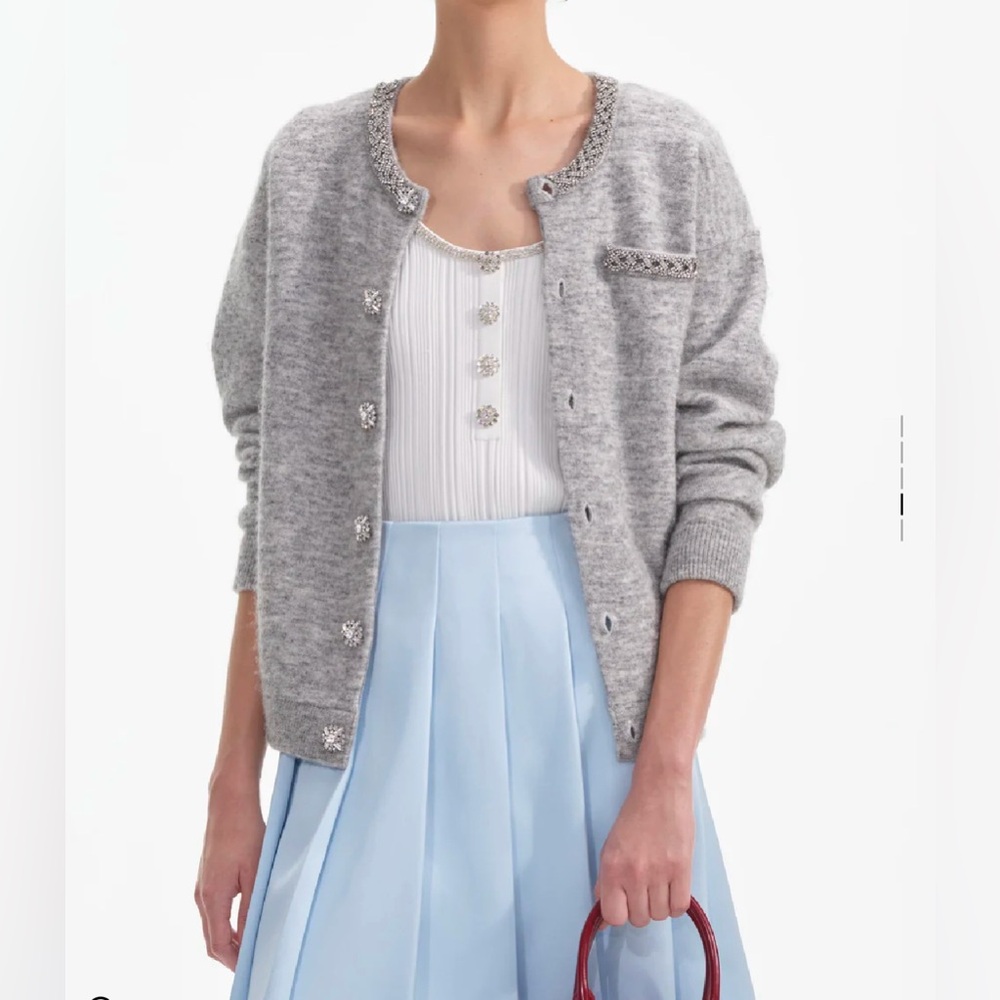 Self-Portrait Grey Embellished Knit Cardigan